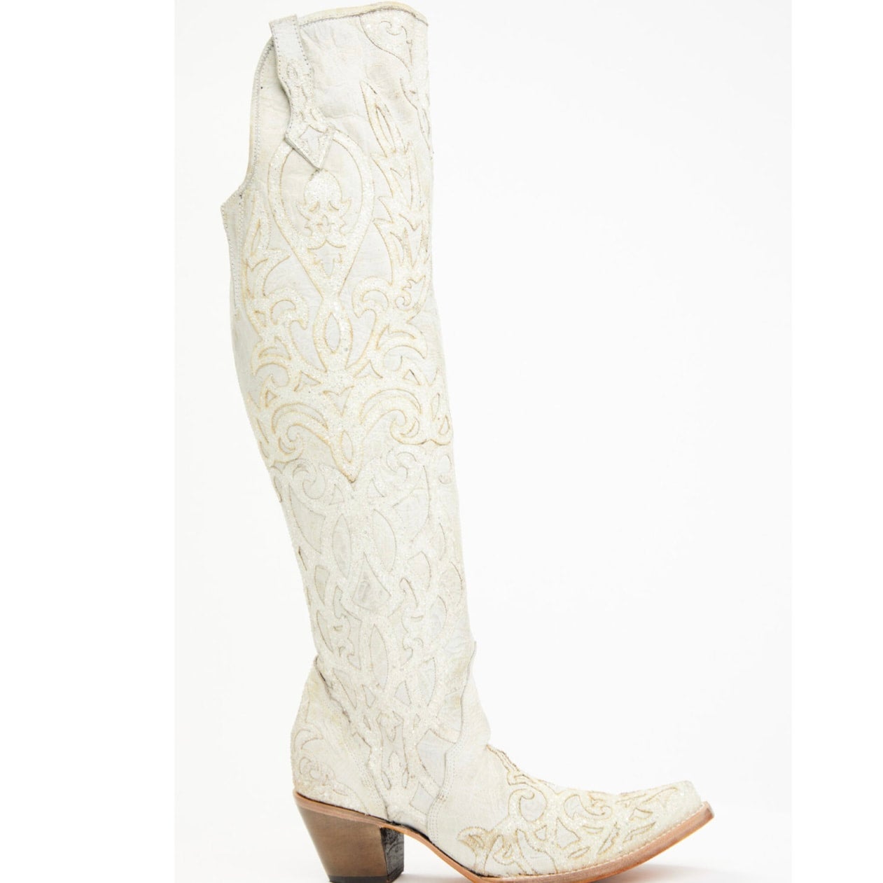 Corral women's white with floral embroidery clearance and crystals wedding snip toe boots