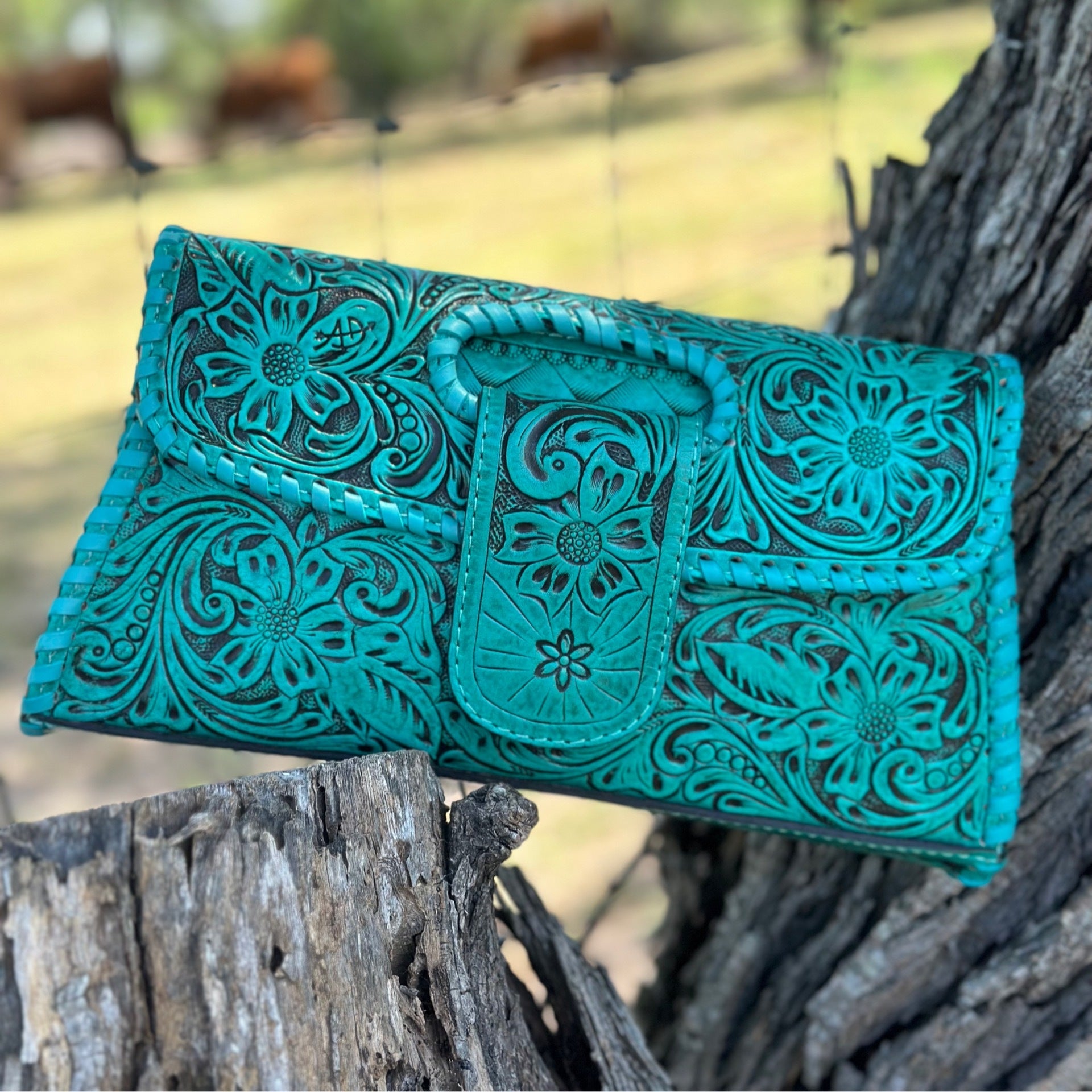 Turquoise Cowhide Clutch with Fringe – Prairie Rose Boutique